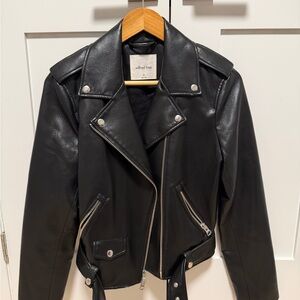 Aritzia Wilfred Free UnReal Faux Black Leather Jacket with belt